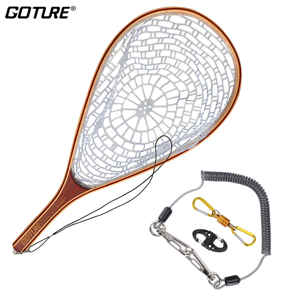 Goture Trout Bass Fly Fishing Accessories Monofilament Nylon Landing Net Set + Lanyard Rope Magnetic Buckle 8-Shape Fast Buckle