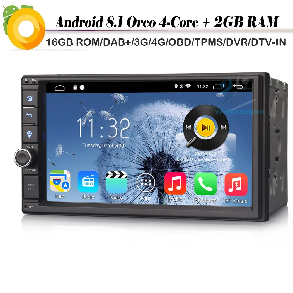 

Double din Quad Core Autoradio Android 8.1 Sat Nav Car stereo DAB+ Car GPS Navigation Player WiFi 4G DTV DVB-T2 Radio Bluetooth