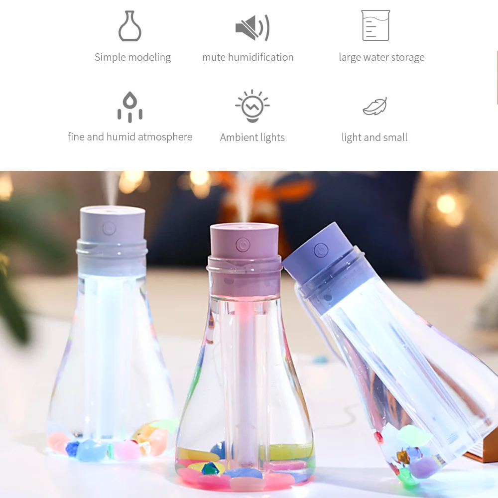 

Wishing Bottle Humidifier 500ml Portable USB High-Quality Mist Spray Light Bar Dreaming Color Changing Humidifiers Blue