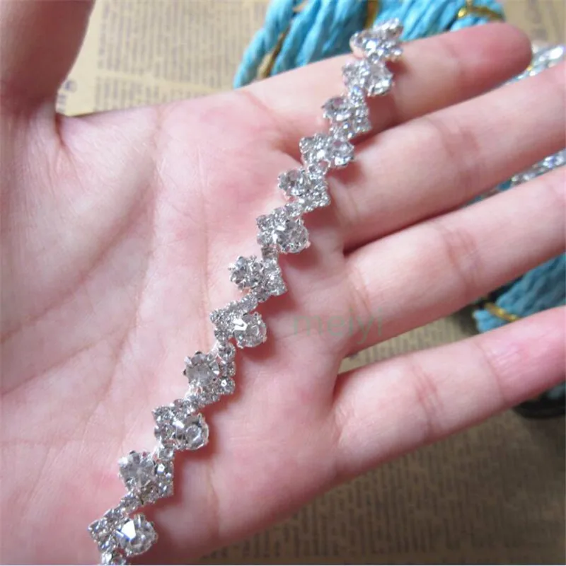 

1 yard Rhinestone Crystal Chain Trim Ribbon Silver Applique Hair Accessory Bridal Sash Sewing on Wedding Dress Decoration