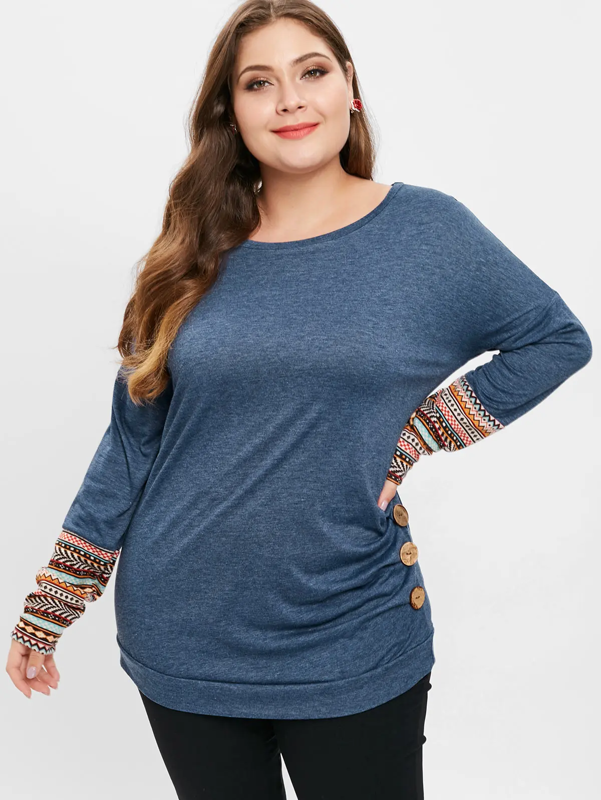 

Wipalo Plus Size Spring Long Sleeve Button Detail T-Shirt Female T Shirts Round Neck Printed Casual T Shirt Ladies Tops Tees