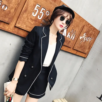 

pring and Summer 2019 Korean Office OL White-edged Slim Suit Outerwear Temperament Fashion Two-piece Short Pants Suit Women