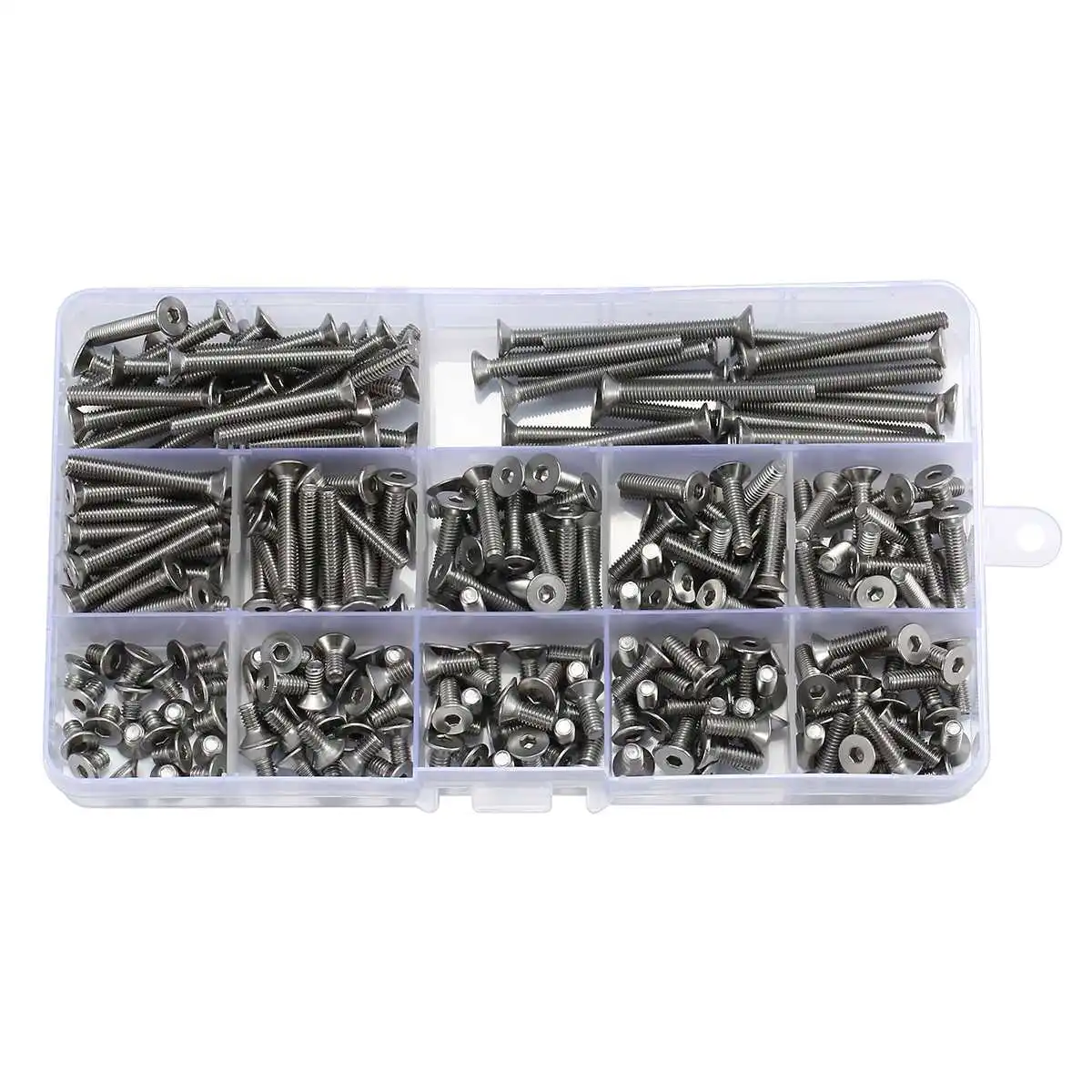 

240Pcs M4 304 Stainless Steel Hex Socket Flat Head Screw Bolts Assortment Set