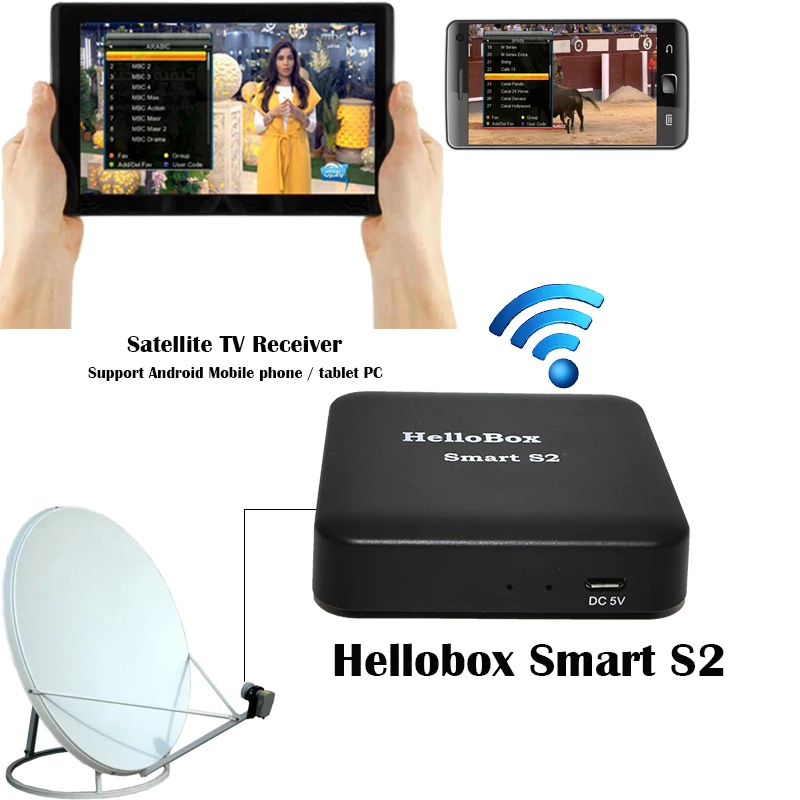 Smart Wifi Satellite Receiver TV Box Watching Satellite TV Channel On Mobile Phone/Tablet TV Receiver Hellobox Smart S2