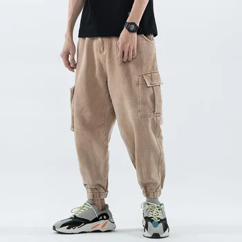 

#1940 Spring Cargo Pants Men Joggers Plus Sise Loose Streetwear Hip Hop Pants Side Pockets Loose Solid Color Pencil Harem Pants