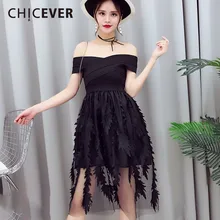 CHICEVER Сексуальное женское платье с открытыми плечами женское лоскутное Сетчатое платье с вырезом лодочкой облегающее черное дамское вечернее платье одежда Весенняя мода