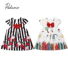 Детская летняя одежда милое платье для маленьких девочек платье до колена с цветочным принтом и бантом праздничная одежда