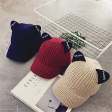 New Women Cat Ears Cap Casual Outdoor Knitted Wool Baseball Caps For Women Hats Snapback Caps For Adult Winter Warm Hat