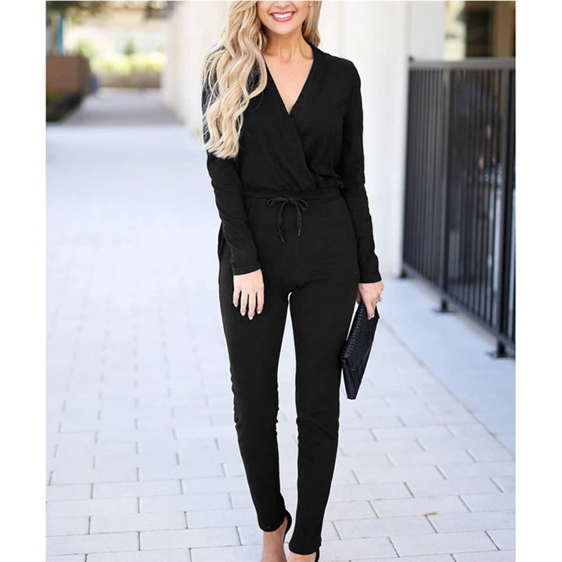 

Sexy Women Jumpsuit Ladies V Neck Rompers Womens Jumpsuits Long Pants Playsuit Solid Color Ladies Jumpsuits Fashion Women Romper
