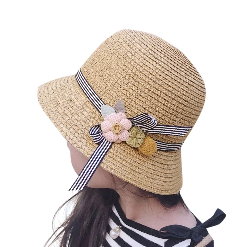 Chic Summer Kids Floral Straw Hats Fedora Hat Children Visor Beach Sun Baby Girls Sunhat Wide Brim Floppy Panama For Girl | Аксессуары
