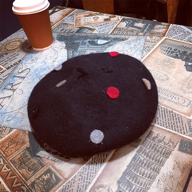 

Cute Colorful Dot Berets Cap Women Autumn Winter Wool Beret Hats Adjustable Thick Warm Cotton Boina Feminina