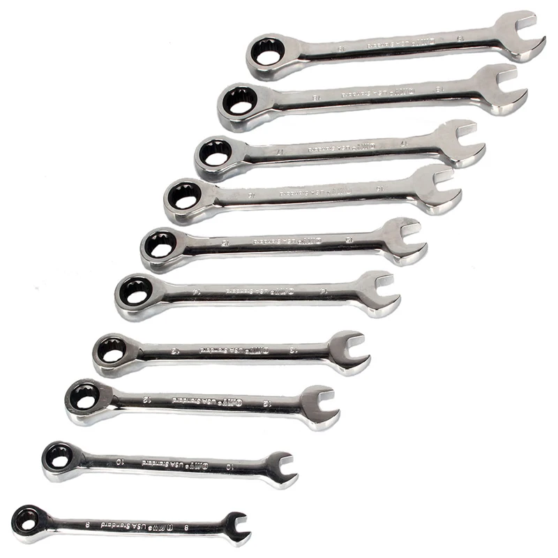 

10 Piece of Set Chrome Vanadium Steel Ratchet Wrench Set Different Length Combination Hand Tools Set
