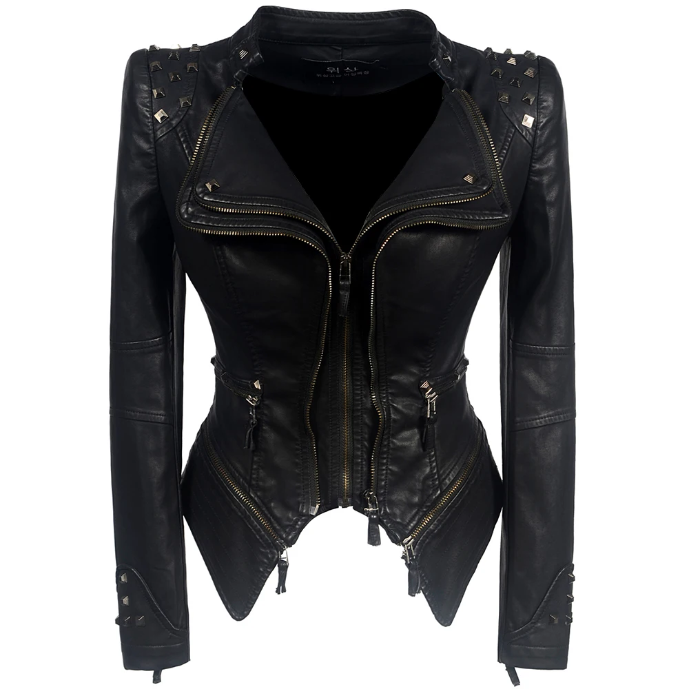 Пальто, популярная женская зимняя Осенняя черная модная мотоциклетная куртка, верхняя одежда из искусственной кожи, куртка из искусственной кожи в готическом стиле, пальто из искусственной кожи
