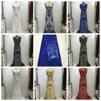 

2019 New African Lace Fabric 450*135cm Fashion Tulle Sequin Fabric Silver High Quality African Sequin Lace Fabric 5yard/lot