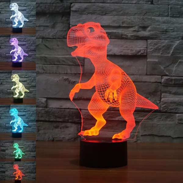 

Dinosaur 3D Lamp Bedroom Table Night Light Acrylic Panel USB Cable 7 Colors Change Tou ch Base Lamp Home Decor Christmas Gift