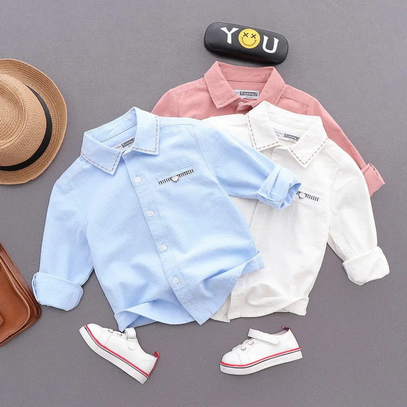 

2018 spring children's wear children's pure cotton long sleeved shirt boy shirt