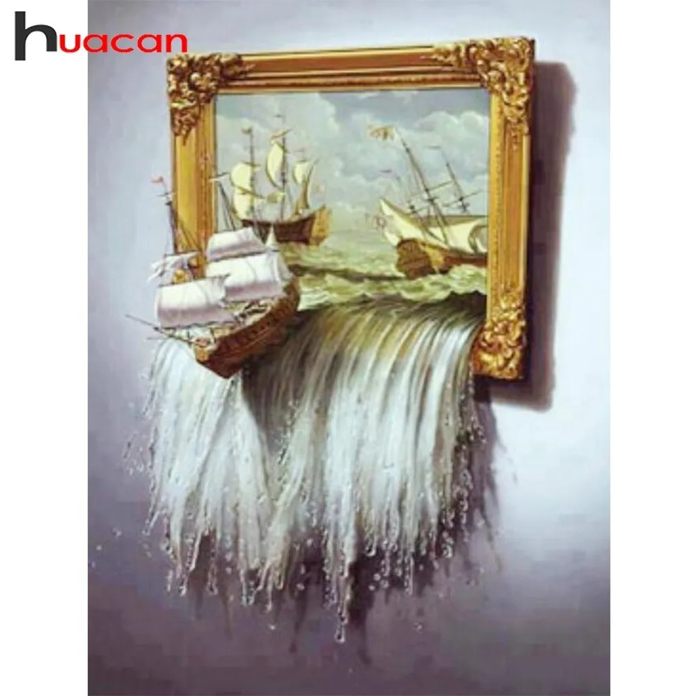 Huacan алмазная вышивка распродажа пейзаж мозаика 5D рыбы живопись|painting cross stitch|diamond