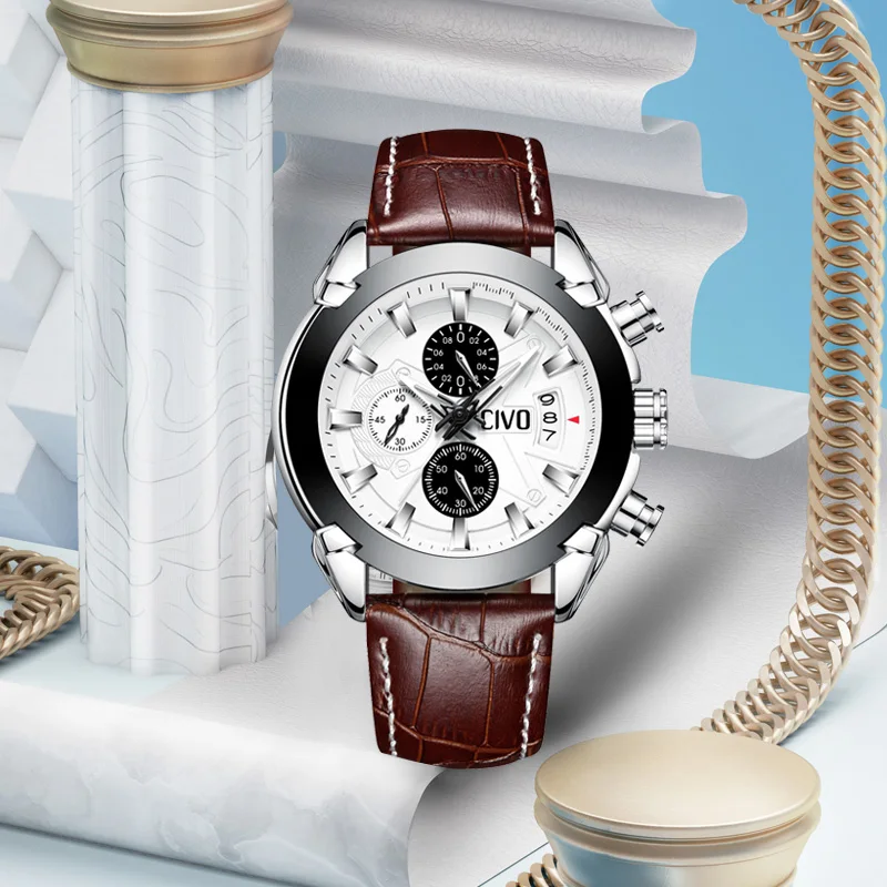 

CIVO Fashion Watch Waterproof Date Calendar Simple Quartz Wrist Watch For Men Teenager Boys Chronograph Leather Sport Watches