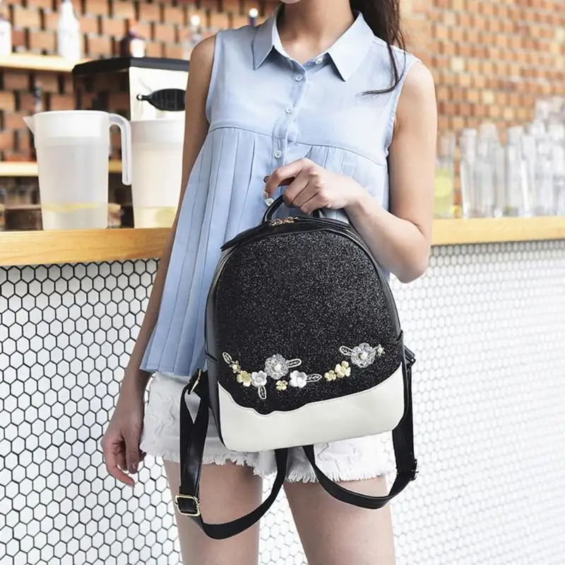 

Bling Glitter Shining Color Sequin Backpack Women Floral Travel School Bags