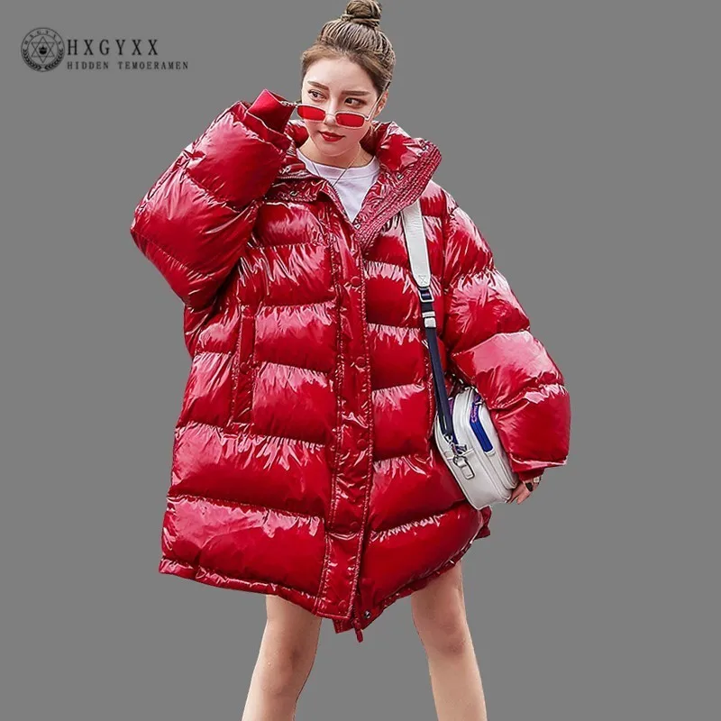 

2019 Plus Size Loose Puffer Jacket Women Clothes Winter Coat Thick Warm Cotton Parka Korean Bright Metal Red Outwear Okd646