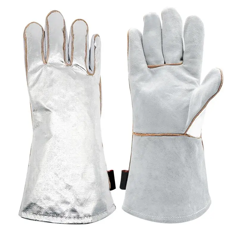 

Leather Gloves Extreme Heat Fire Resistant Stitching Work Mitts for Fireplace Stove Oven Grill Welding BBQ, Mig Pot Holder