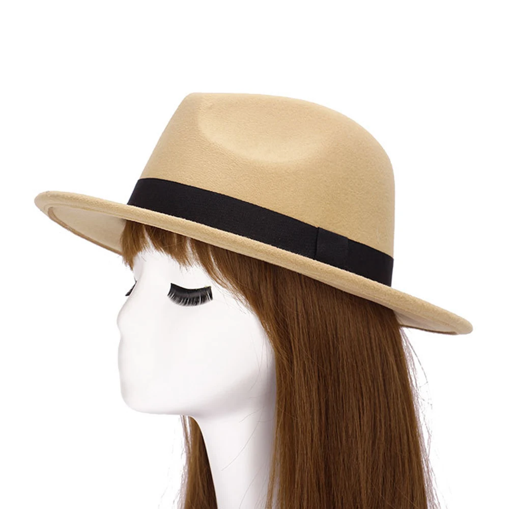 Новая Гладкая шляпа Boater для женщин фетровая мягкая фетровая шляпа с широкими полями шляпа Женская винтажная Плоская верхняя джазовая шляпа женская шляпа