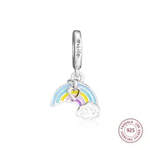 Стерлингового серебра 925 пробы Смешанная эмаль Радуга любви Подвеска бусина для женщин Подвески на браслеты для ручного творчества бусины для изготовления ювелирных изделий perles