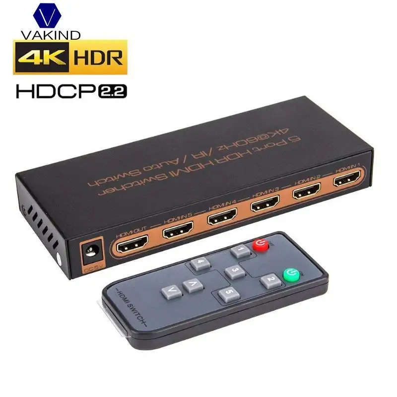 

VAKIND HDMI 5 in 1 Out 4K HDR Switcher Splitter Computer Video Adapter for HDTV XBOX ONE PS3 PS4(US) HDSW0015M1