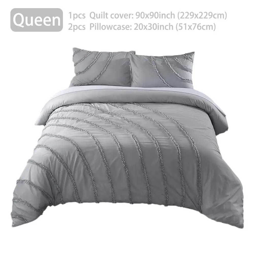 

3 Pieces in one Set Jersey Cotton Duvet Cover Set Soft Simple Solid Design Queen Full Size Dark Gray Bedding Duvet Cover #15