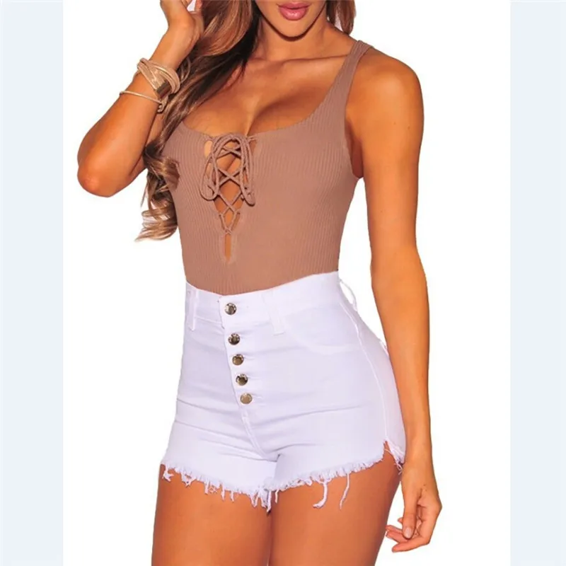 Hot Summer Women Casual High Waisted Short Mini Button Short Pants Black White Sexy Shorts