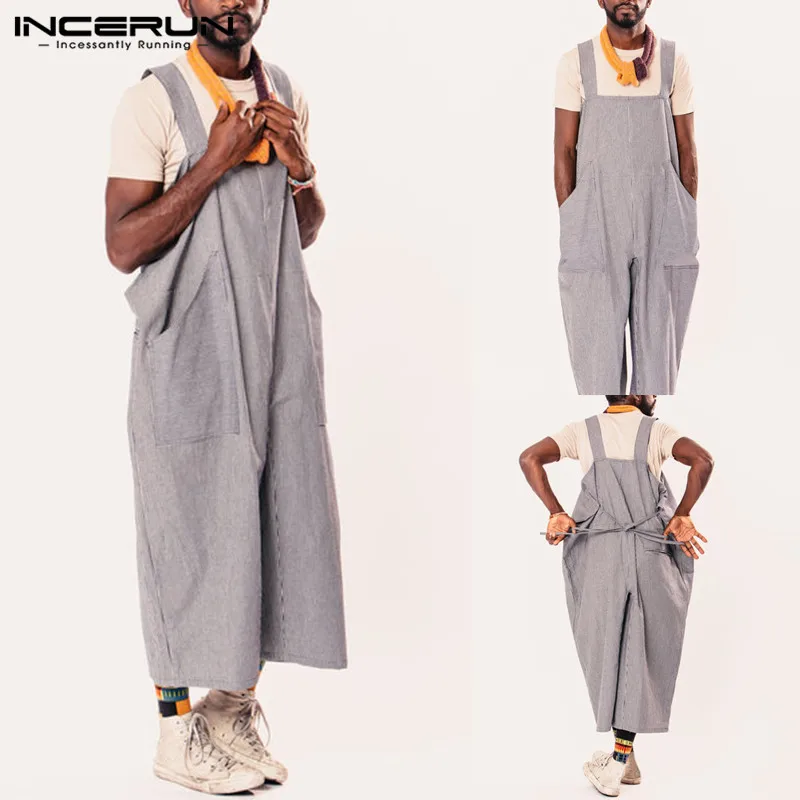 

Streetwear Men Coveralls Wide Leg Pants Dungarees Casual Jumpsuits Long Trousers Overall Rompers Hombre Vacation Coverall Pants