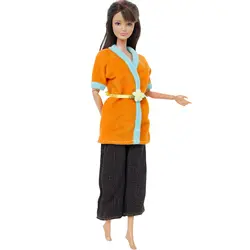 1 компл.. ручной работы Оранжевый наряд пальто цветок ремень + черные брюки повседневное повседневная одежда Одежда для куклы Барби