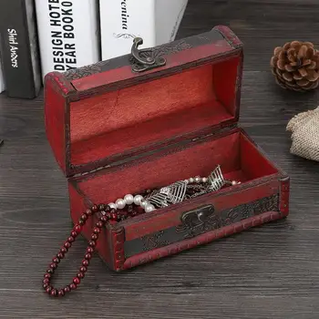 

Vintage Square Jewelry Storage Box Case Handmade Table Wooden Decorative Jewelry Earring Bracelet Necklace Organize Display a