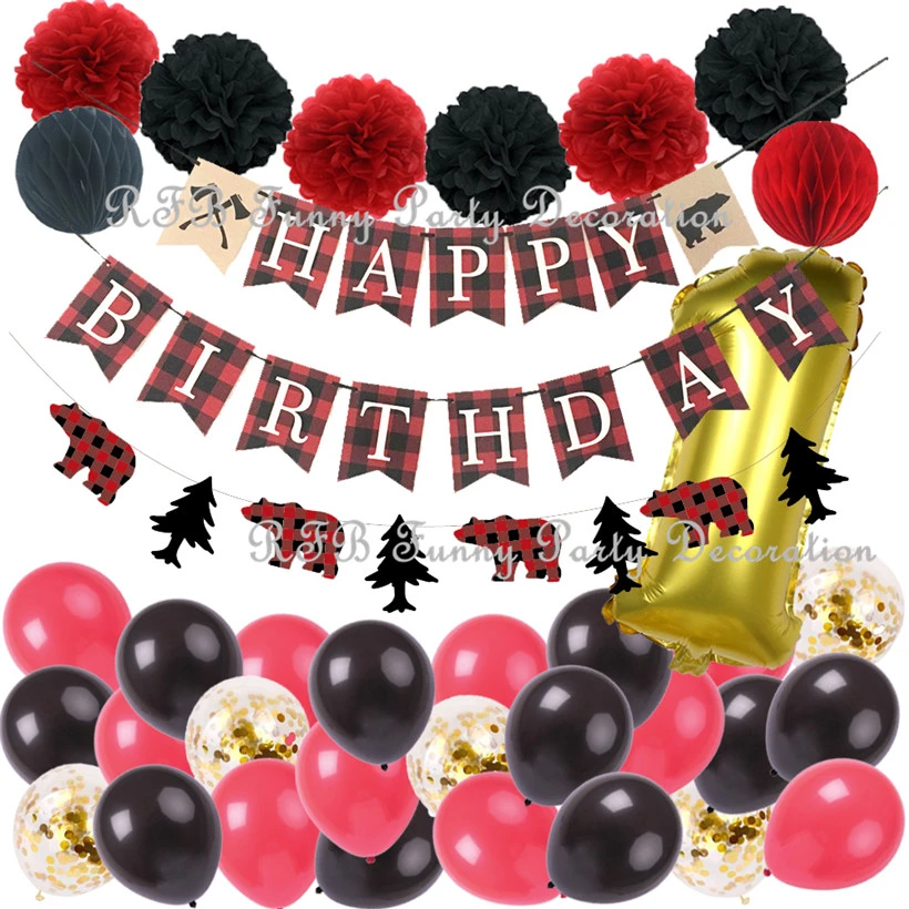 Lumberjack Happy Birthday Banner and Garland for Kids Birthday First Birthday Party Decorations 