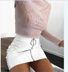 2017 женские микро стрейч тонкий высокая талия Bodycon бинты застёжки молнии белый цвет прямые мини юбки