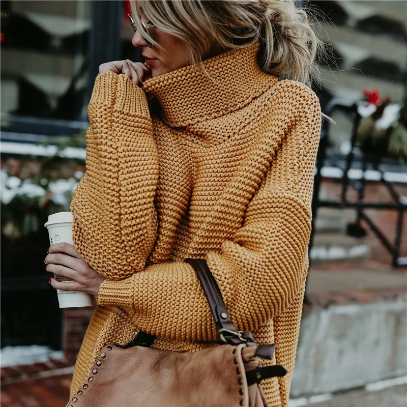 

Women's Jumper Turtleneck Yellow Sweater Warm Christmas Pullover Thick Winter Cable Knitted Oversized Sweater