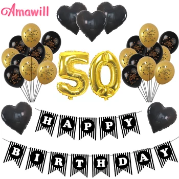 

Amawill Cheers 50th Birthday Gold 32inch Number Balloons Happy 50 Years Old Party Decorations Men Women Party Favors Supplies 8D