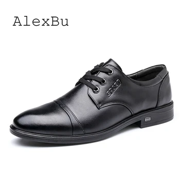 

AlexBu Man Dress Leather Shoes Men Genuine Leather Shoes Footwear Man Oxfords Classic Wedding Shoe Lace Up Spring Autnmn