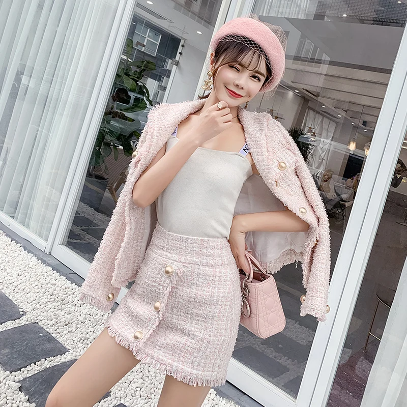 Grossier Deux Épaissir Jupe De Manteaux Femme Ensemble Fringe Qualité Court Tweed Pièces Vestes Glands Laine Femmes Haute Marque Mini Costumes wBqpI8q