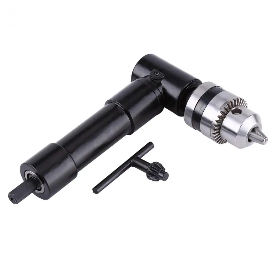 

Aluminum Alloy Right Angle 8mm Hex Shank Drill Adapter 90 Degrees Attachment Extension Drilling Tool w/ Chuck Key