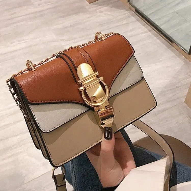 

Drop Shipping Fashion PU Leather Women Bag Small Soft Panelled Color Brand Shoulder Handbag Portable Ladies Chain Messenger Bags