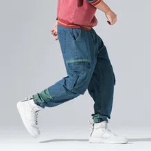 2604 джинсы в стиле хип-хоп, мужские мешковатые байкерские джинсы с боковыми карманами, широкие брюки, мужские эластичные джинсы, синие и черные уличные джинсы для мужчин