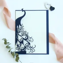 Элегантный Павлин карман конверт для приглашения на свадьбу, лазерная резка пользовательские приглашения, персонализированные поздравительные открытки