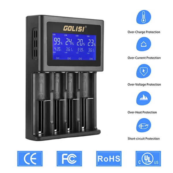 Зарядное устройство Golisi S4 HD 2.0A интеллектуальное зарядное с ЖК дисплеем литий