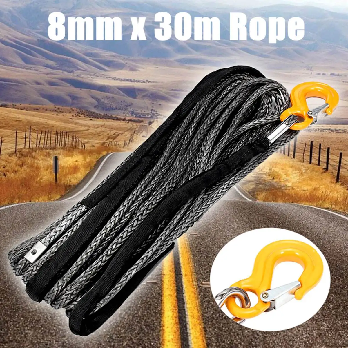 

30mX8mm Winch Rope String Line Cable With Sheath Gray Synthetic Towing Rope Car Wash Maintenance String For UTV ATV Off-Road