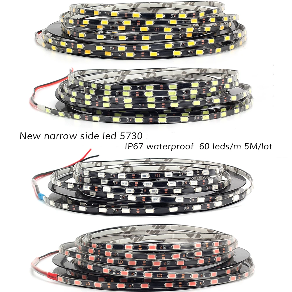 IP67 узкая сторона 4 7 мм Светодиодная лента 5730 SMD гибкая светодиодная Fiode черная