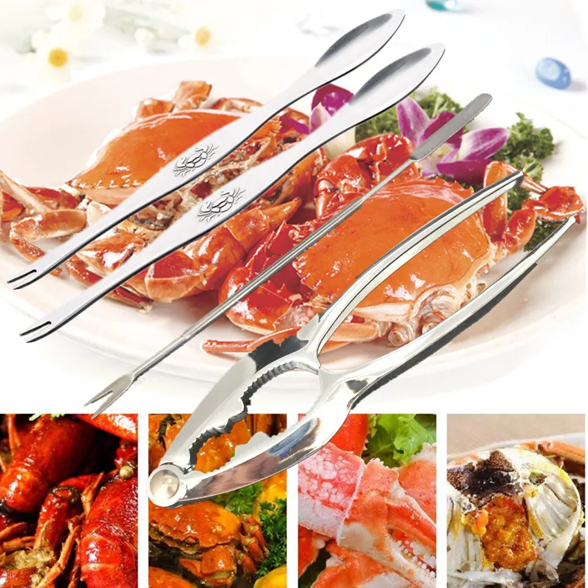 4Pcs Seafood Tool Set Crab Shrimp Fruit Pliers Fork Spoon Set Nut