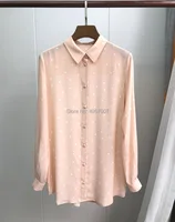 High Quality Silk Pink Dots Printed Blouse Shirt - Elfbop 2019 Summer New Ladies Long Sleeve Blouse Top 2