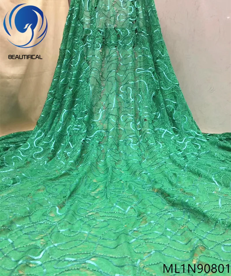 

Beautifical African lace fabrics net lace beaded nigerian sequins fabrics for clothes high quality frnech lace fabric ML1N908