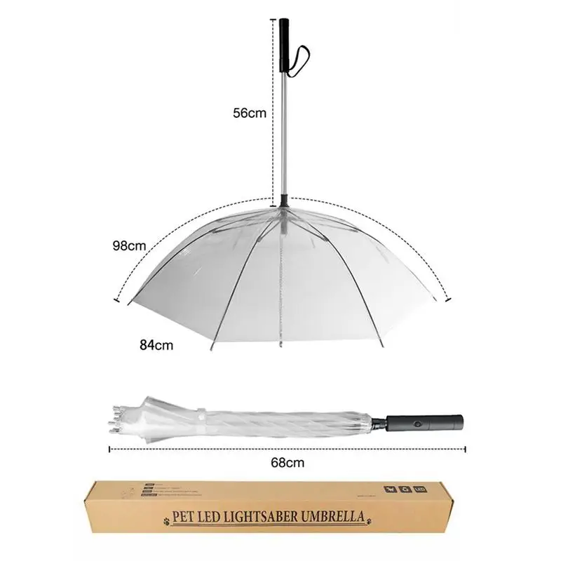 Жгут для собак, прозрачный зонтик для собак, светодиодный, 7 сменных цветов, светящийся зонтик, Тяговый канат для маленьких, средних размеров, ошейник для собак